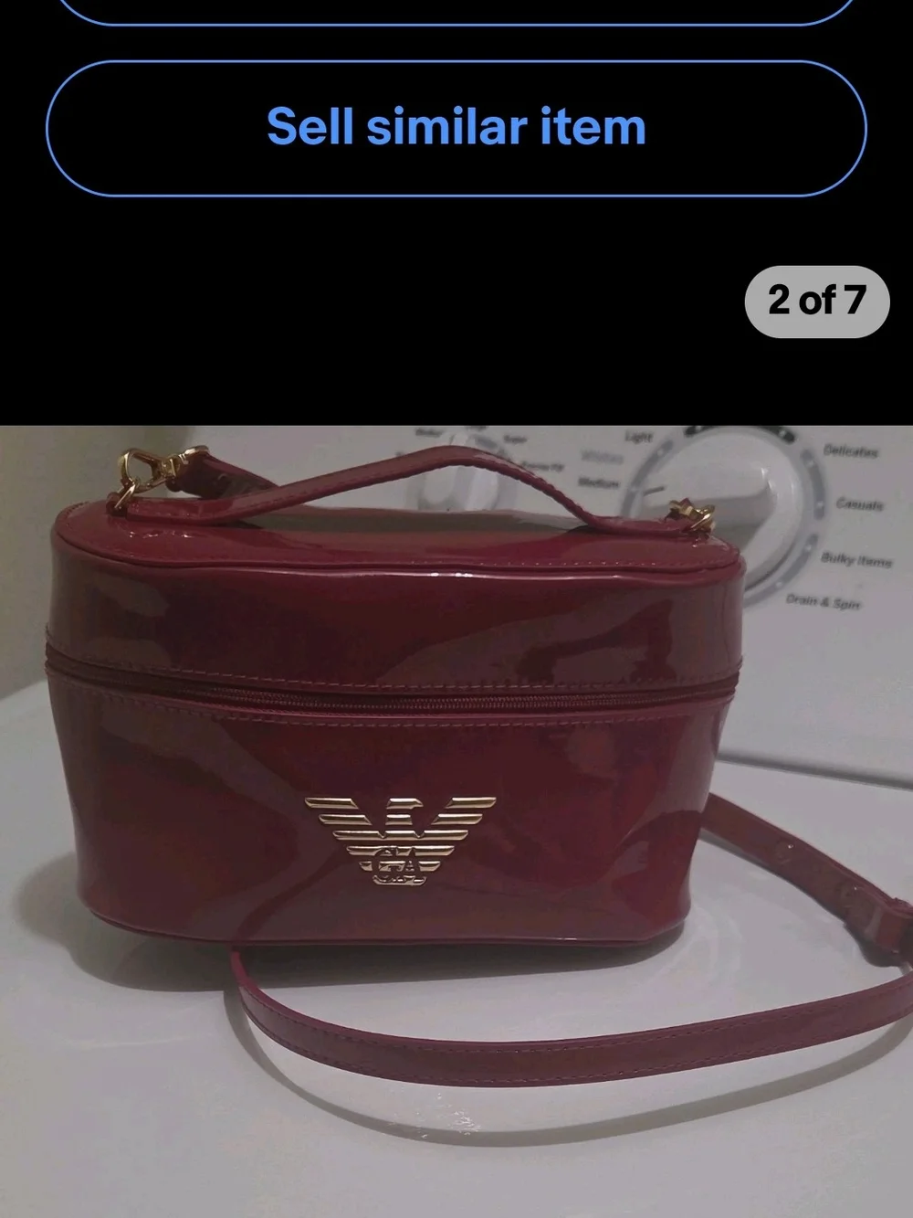 Emporio Armani Burgundy Patent Cosmetics Case Crossbody